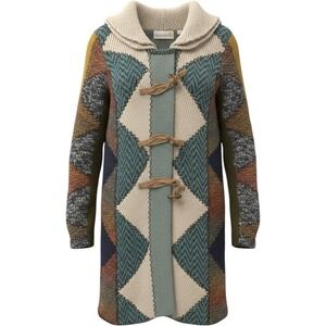 Charlie & Robin Anthropologie Patchwork Knit Toggle Cardigan‎ Coat Hooded Large